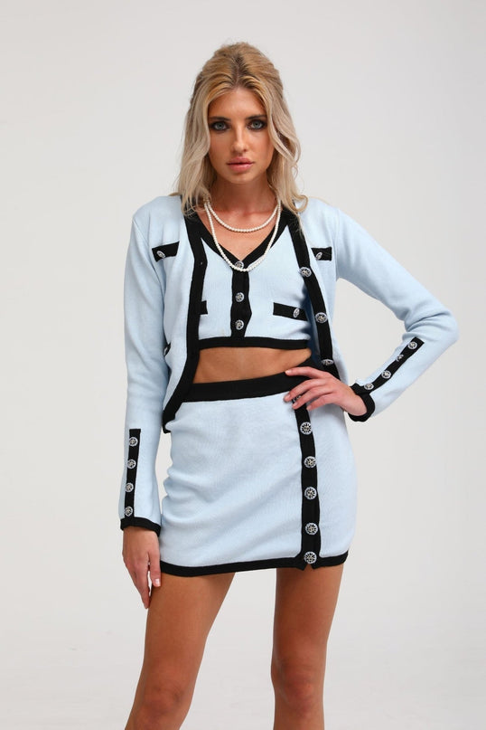 Julia Blue Knitted Skirt Top Set