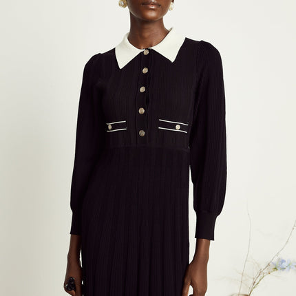 Juliana Black Ribbed Knit Balloon Sleeve Mini Dress