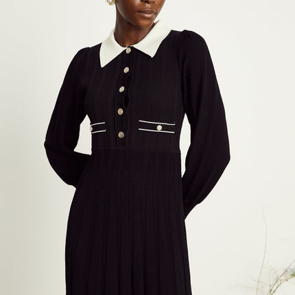 Juliana Black Ribbed Knit Balloon Sleeve Mini Dress