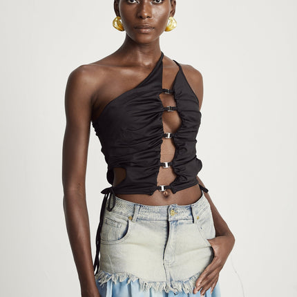 Juliana Blue Yellow Denim Mini Dress