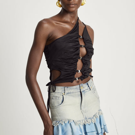 Juliana Blue Yellow Denim Mini Dress