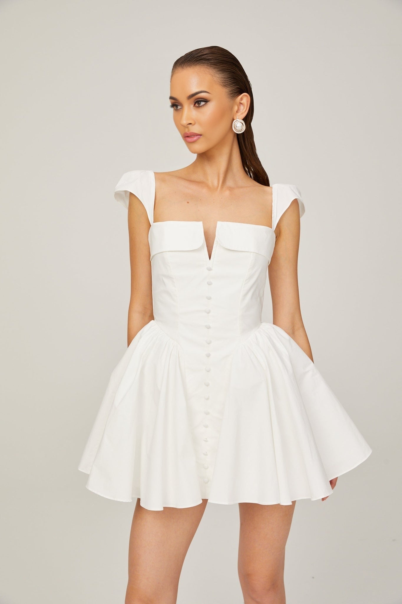 Julie white foldedneck bonded sleeveless mini dress