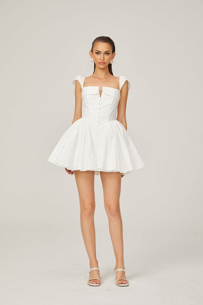 Julie white foldedneck bonded sleeveless mini dress