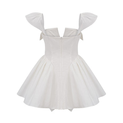 Julie white foldedneck bonded sleeveless mini dress