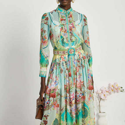 Juliette floralprint flouncehem midi dress