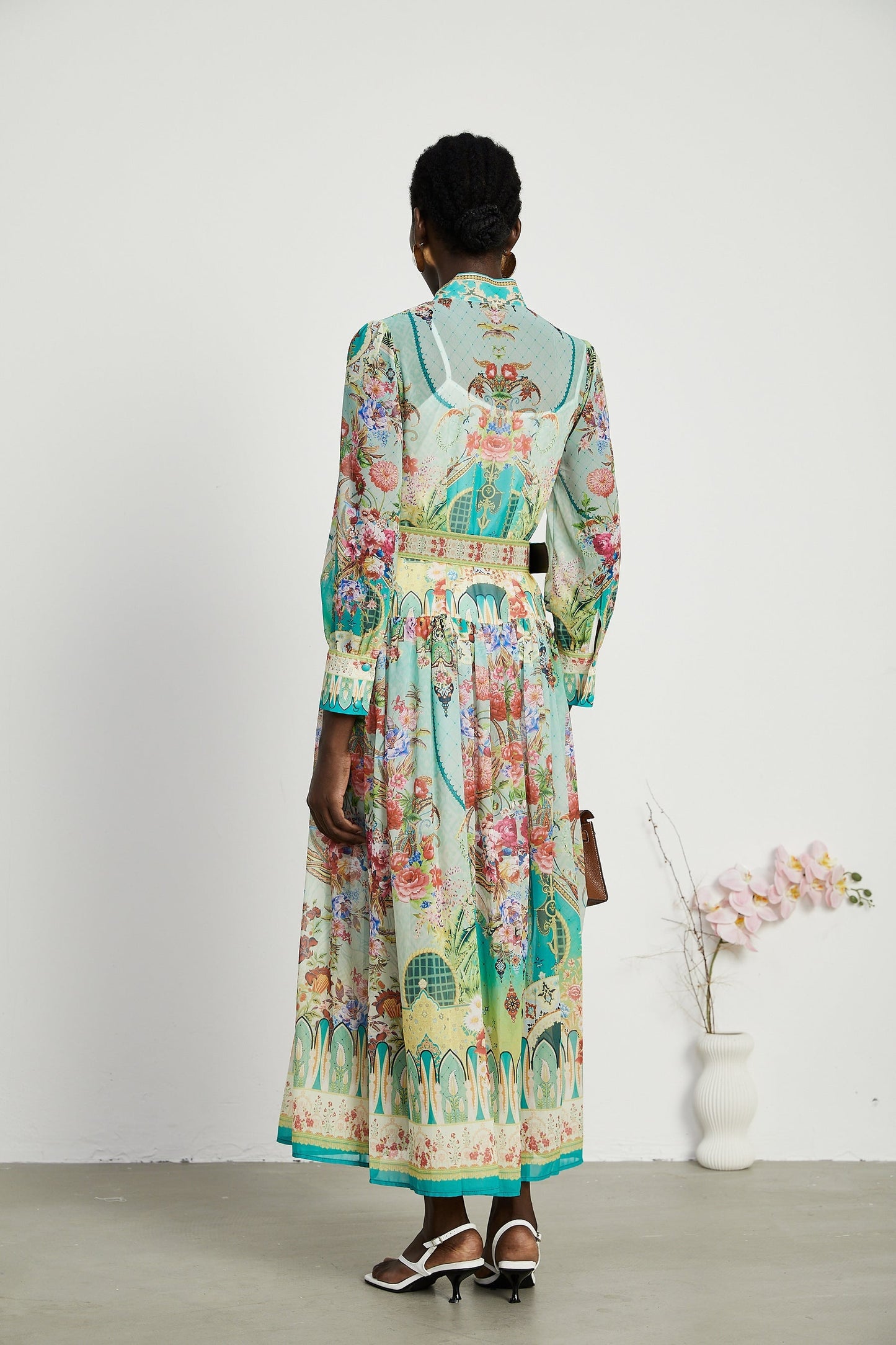 Juliette floralprint flouncehem midi dress