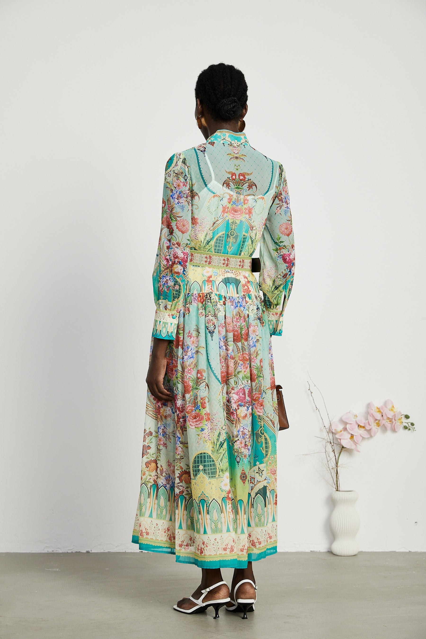 Juliette floralprint flouncehem midi dress