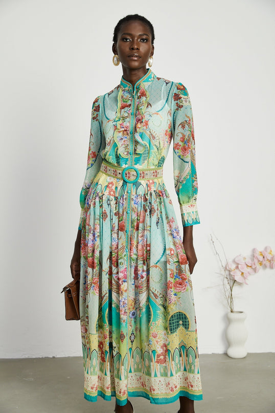 Juliette floralprint flouncehem midi dress