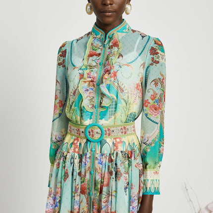 Juliette floralprint flouncehem midi dress