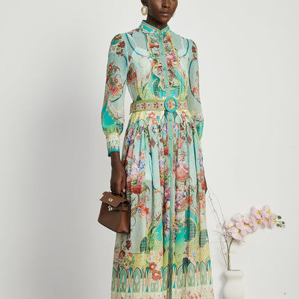 Juliette floralprint flouncehem midi dress