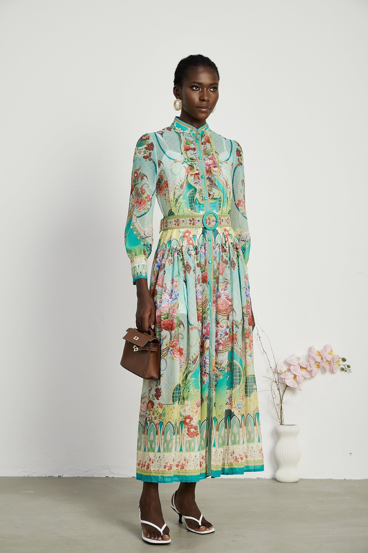 Juliette floralprint flouncehem midi dress