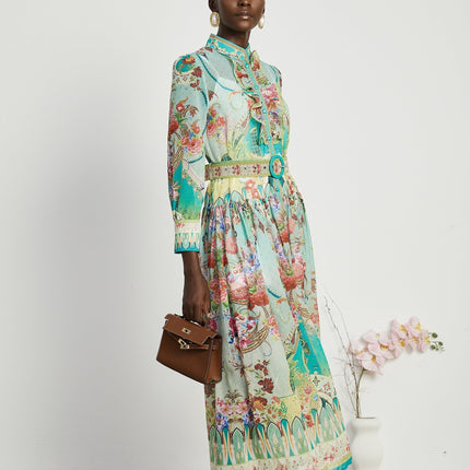 Juliette floralprint flouncehem midi dress