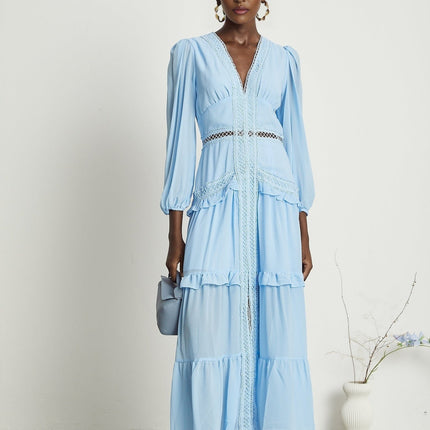 Juno Guipure Lace Maxi Dress in Light Blue