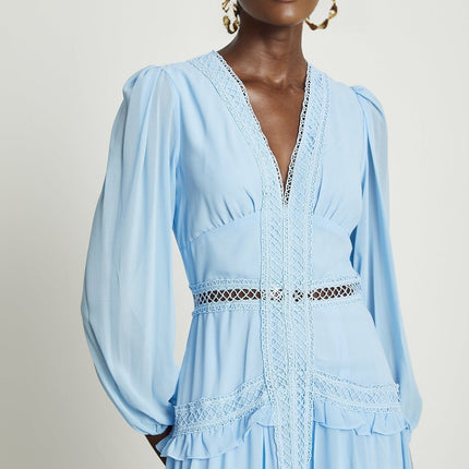 Juno Guipure Lace Maxi Dress in Light Blue