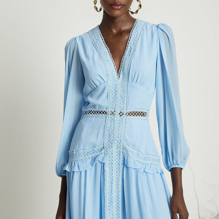 Juno Guipure Lace Maxi Dress in Light Blue