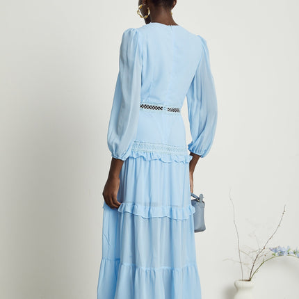 Juno Guipure Lace Maxi Dress in Light Blue
