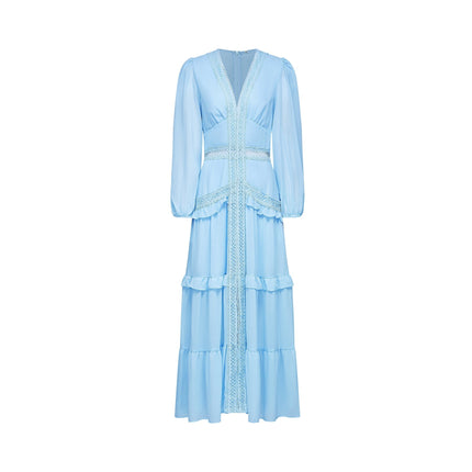Juno Light Blue Guipure Lace Maxi Dress