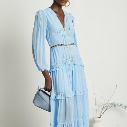 Juno Light Blue Guipure Lace Maxi Dress