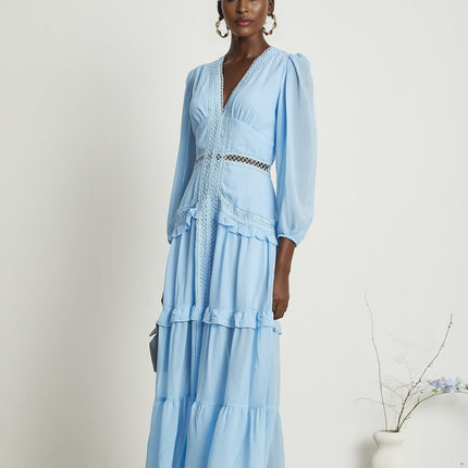 Juno Light Blue Guipure Lace Maxi Dress