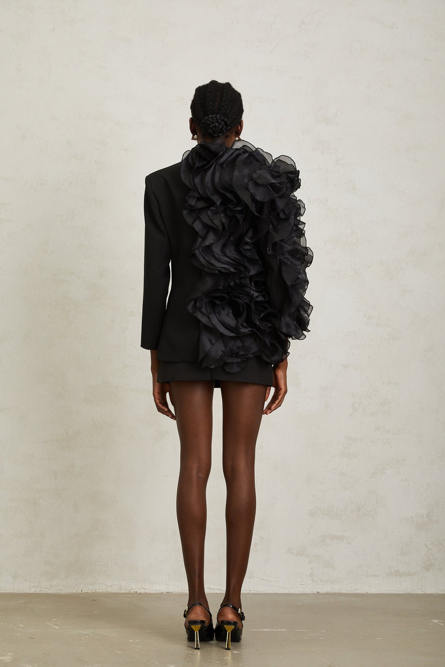 Justine Black Ruffled Tulle Panel Blazer