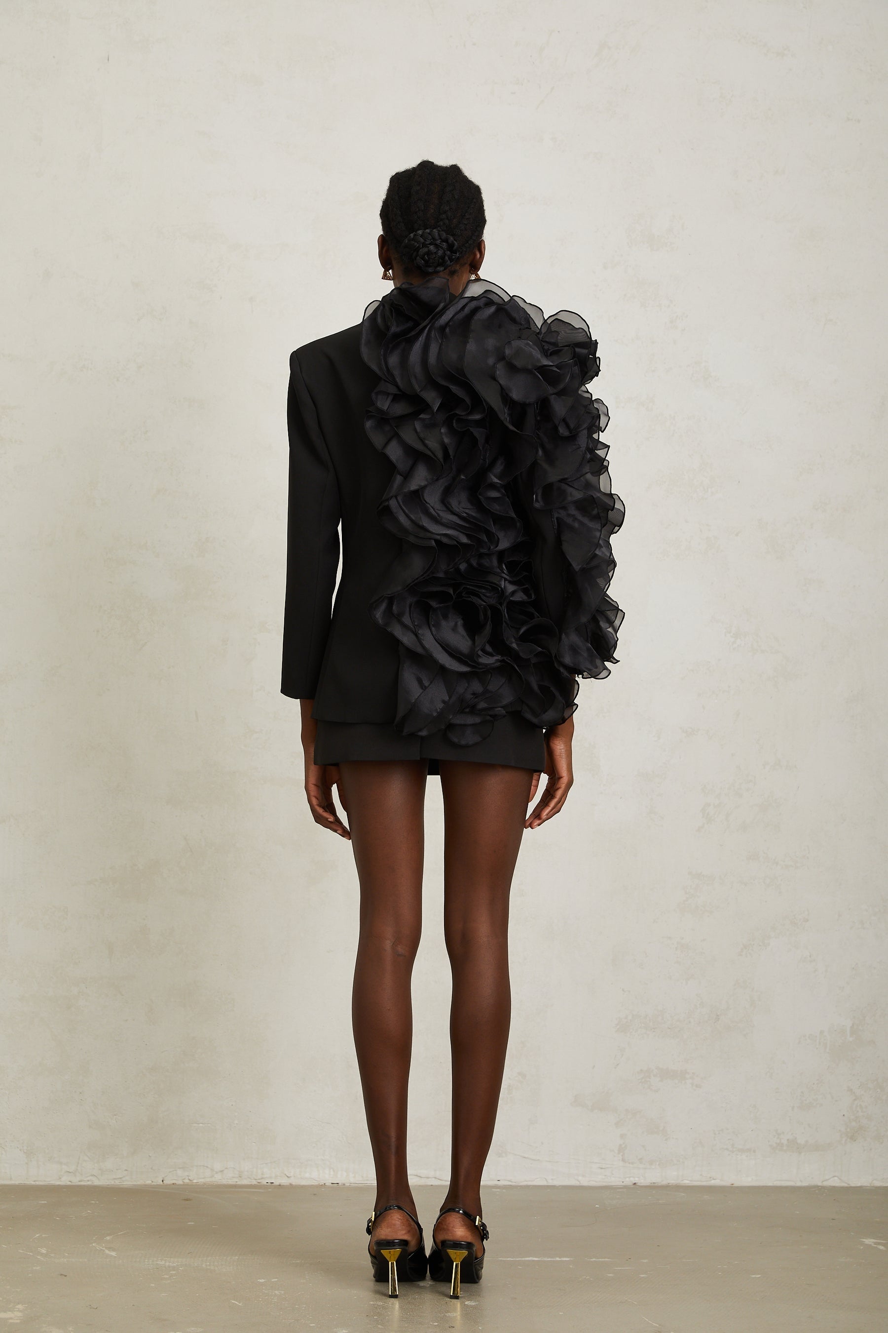 Justine Black Ruffled Tulle Panel Blazer