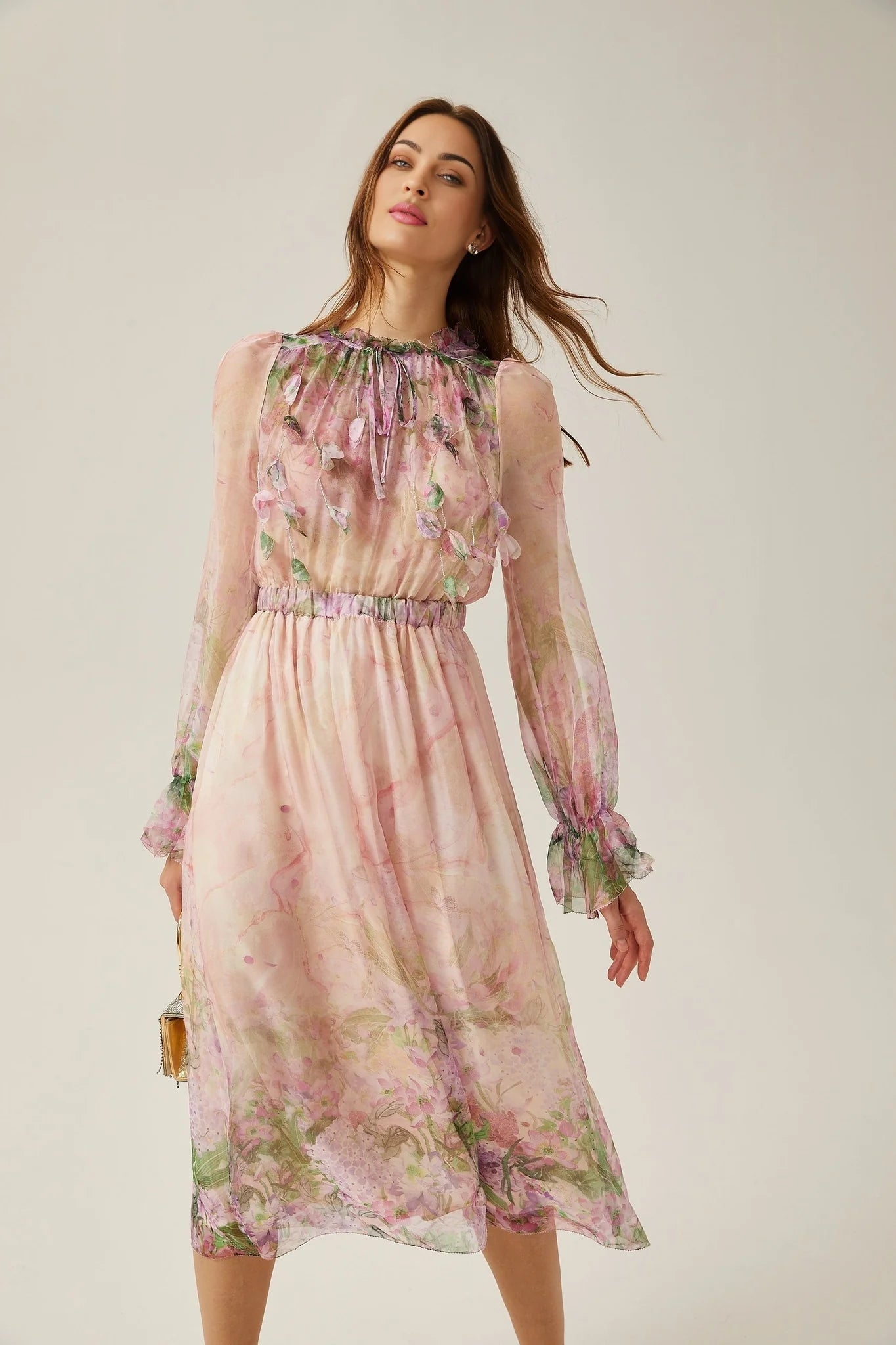Justine floralprint cinchedwaist midi dress