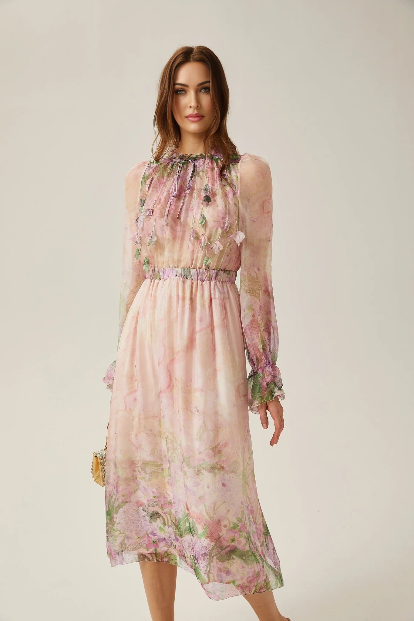 Justine floralprint cinchedwaist midi dress