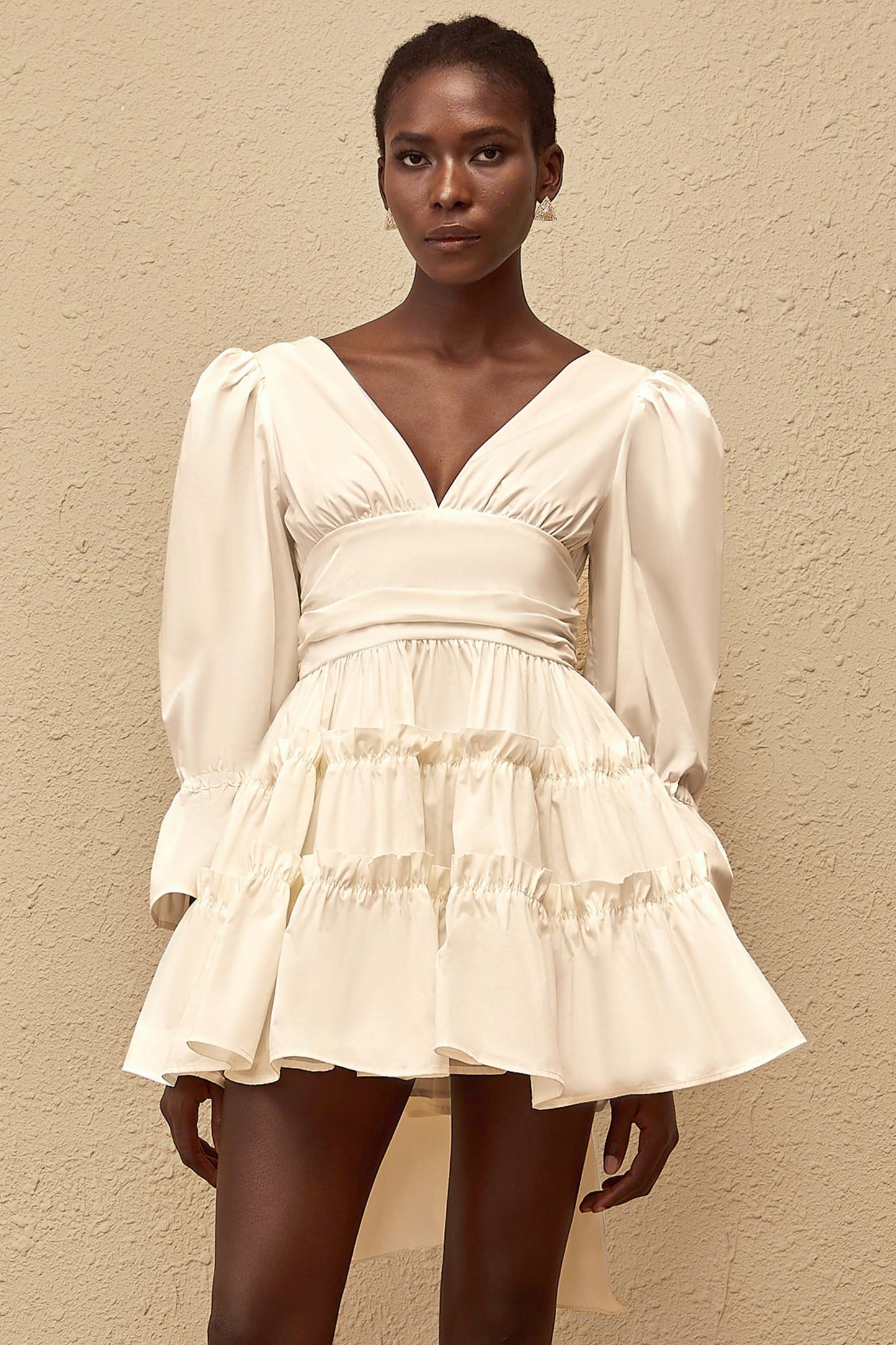 Jutta White Bowknot Shirred Mini Dress