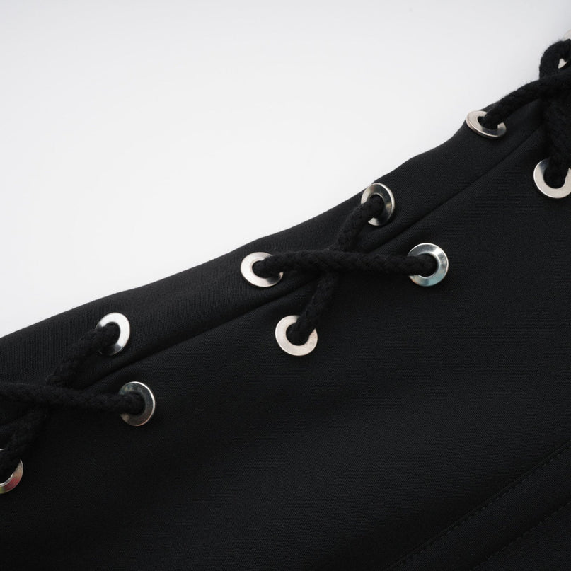 Kadence Black Boned Bodice V-Neck Dress with Flap Pockets