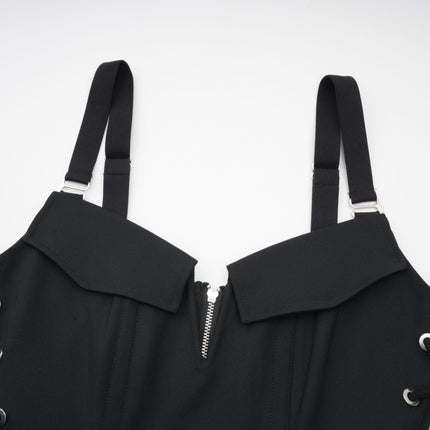 Kadence Black Boned Bodice V-Neck Dress Organic Cotton Elastane