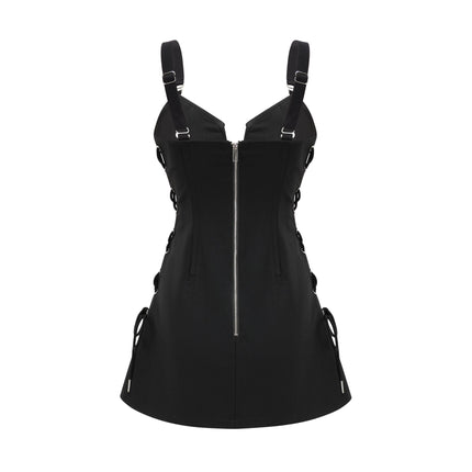 Kadence Black Boned Bodice V-Neck Dress Organic Cotton Elastane