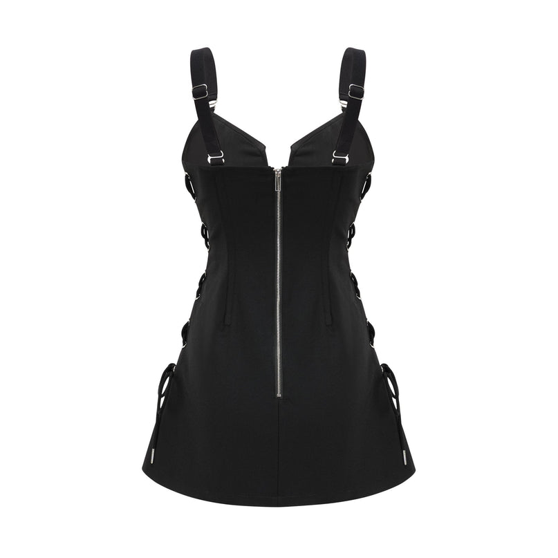 Kadence Black Boned Bodice V-Neck Dress Organic Cotton Elastane
