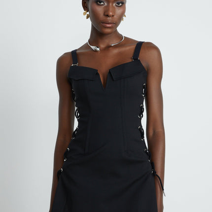 Kadence Black Sleeveless V-Neck Boned Bodice Dress with Flap Pockets