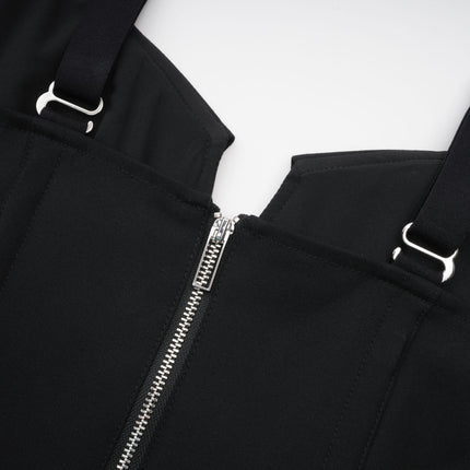 Kadence Black Sleeveless V-Neck Boned Bodice Dress with Adjustable Straps and Chest Flap Pockets