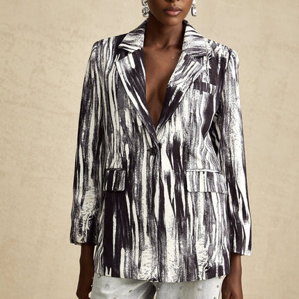Kadence Black Graffiti Print Jacket with Lapels and Front Button Fastening