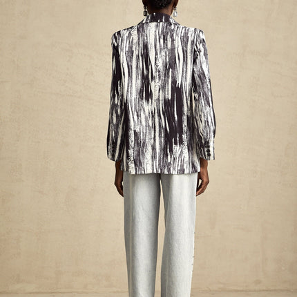Kadence Black Graffiti Print Jacket with Lapels and Buttoned Cuffs