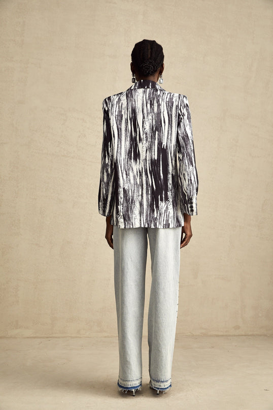 Kadence Black Graffiti Print Jacket with Lapels and Buttoned Cuffs