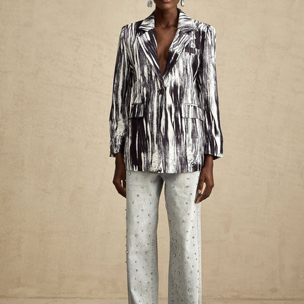 Kadence Black Graffiti Print Jacket with Lapels and Buttoned Cuffs