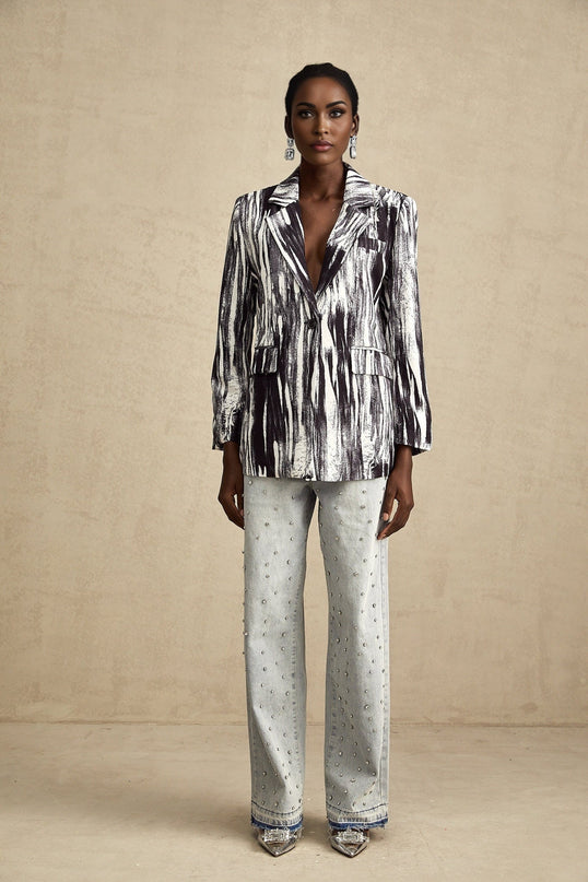 Kadence Black Graffiti Print Jacket with Lapels and Buttoned Cuffs