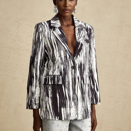 Kadence Black Graffiti Print Jacket with Lapels and Flap Pockets