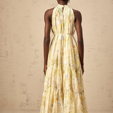 Kadence Yellow Floral Midi Dress in Terylene