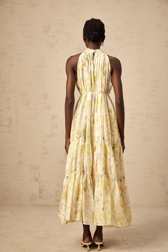 Kadence Yellow Floral Midi Dress in Terylene
