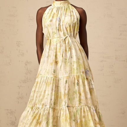 Kadence Yellow Floral Midi Dress Women's Fashion