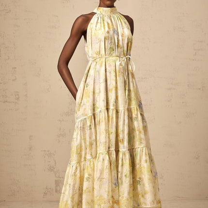 Kadence Yellow Floral Midi Dress in Luxurious Terylene Material