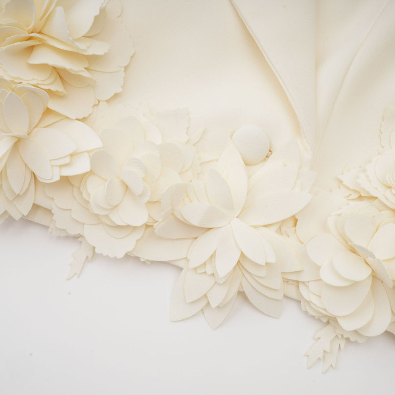 Kaitlin Floral Appliqué Jacket & Skirt Set Neutrals