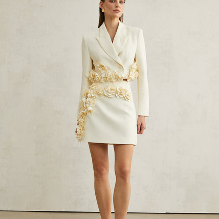 Kaitlin Floral Appliqué Jacket & Skirt Set Neutrals