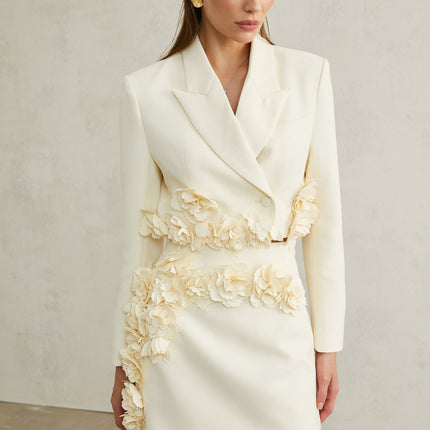 Kaitlin Floral Appliqué Jacket & Skirt Set in Neutrals