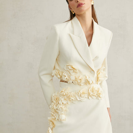 Kaitlin Floral Appliqué Jacket & Skirt Set Neutrals