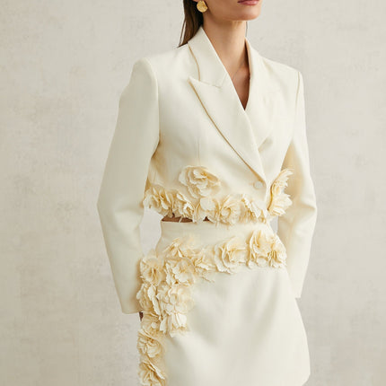 Kaitlin Floral Appliqué Jacket & Skirt Set in Neutrals