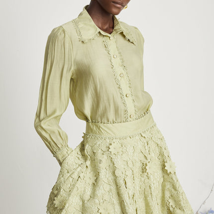 Kaitlin Green Embroidered Shirt and Skirt Set